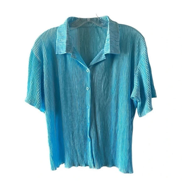 Women’s Pleated Two Piece Outfits  - Solid Button Down Shirt  Casual Streetwear - Picture 6 of 9